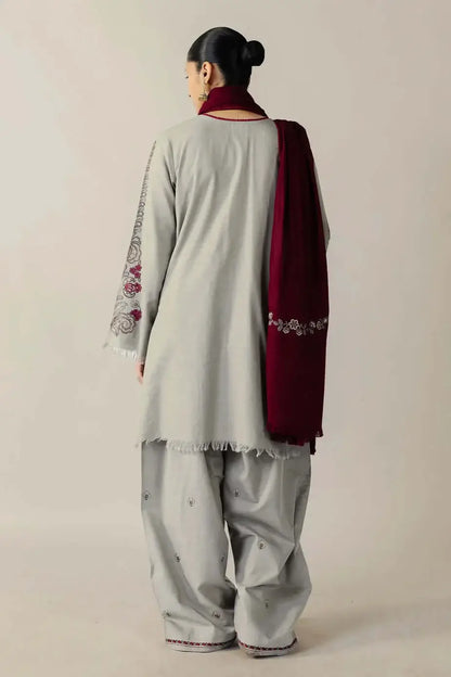 3 Piece Unstitched Embroidered Dhanak Suit with Plain Dyed Dhanak Shawl | Vol 2