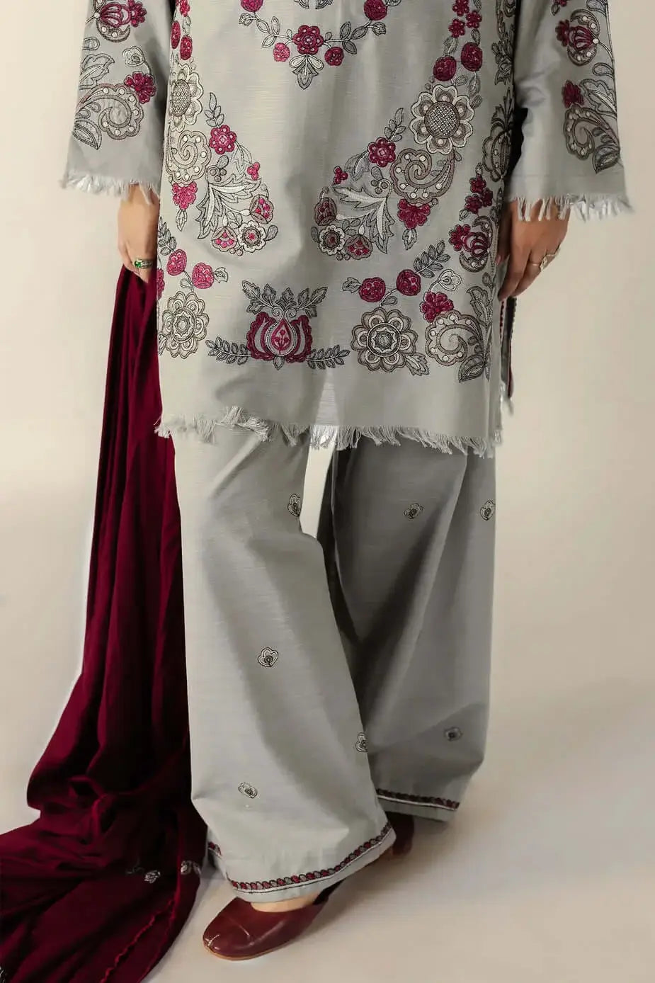 3 Piece Unstitched Embroidered Dhanak Suit with Plain Dyed Dhanak Shawl | Vol 2