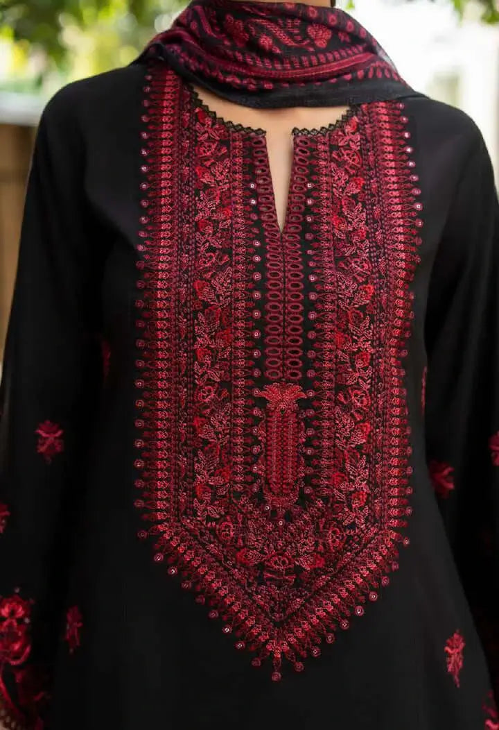 3 Piece Unstitched Embroidered Dhanak Suit with Embroidered Dhanak Shawl | Vol 2