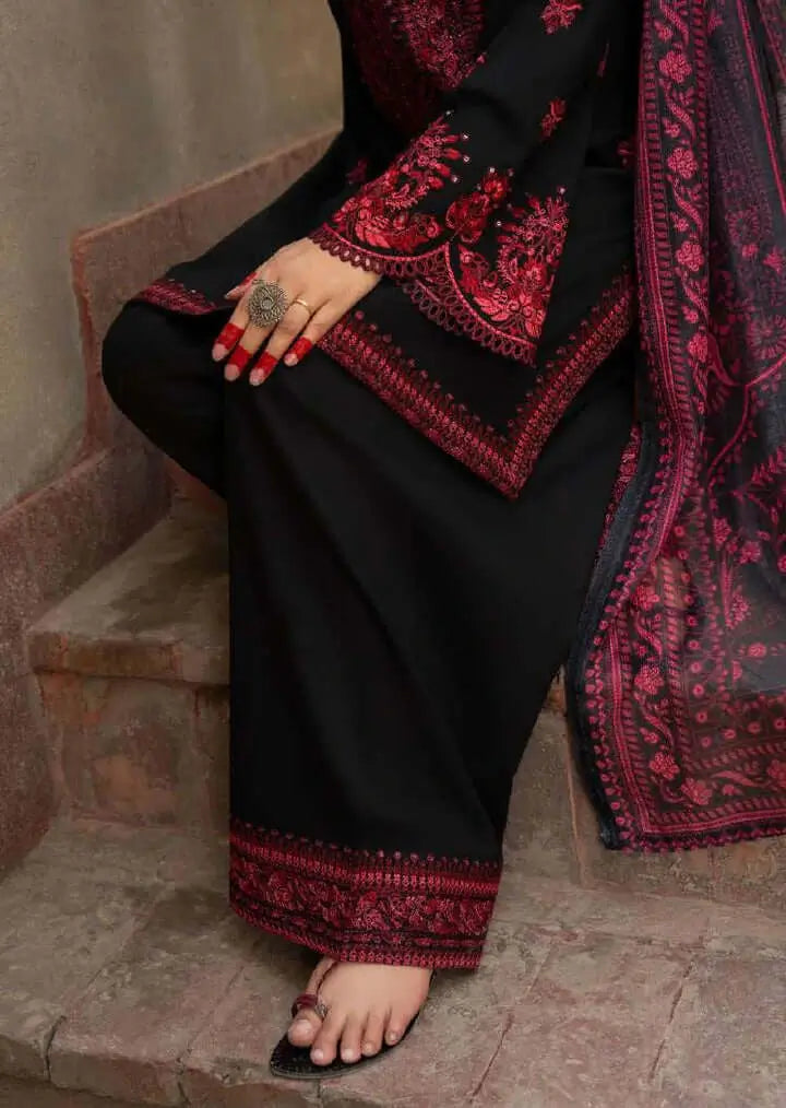 3 Piece Unstitched Embroidered Dhanak Suit with Embroidered Dhanak Shawl | Vol 2