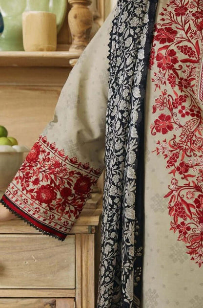 ZS 57L-3 Piece Unstitched Heavy Embroidered Pure Lawn Suit with Fine Printed Lawn Dupatta