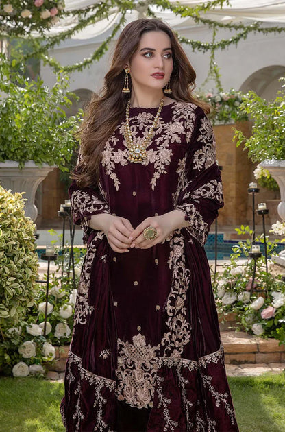 3 Piece Unstitched Embroidered Velvet Suit | Vol 1