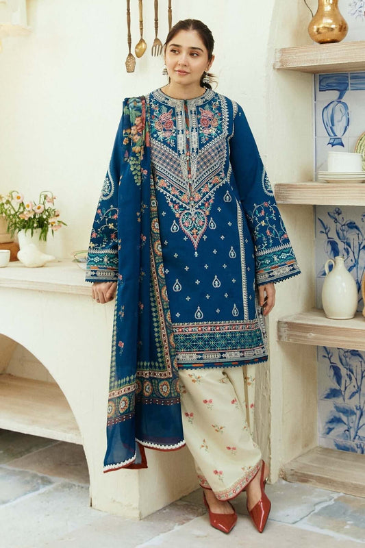 ZS 50L-3 Piece Unstitched Heavy Embroidered Pure Lawn Suit with Fine Printed Chiffon Dupatta