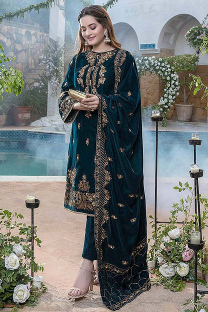 3 Piece Unstitched  Embroidered Velvet Suit | Vol 1